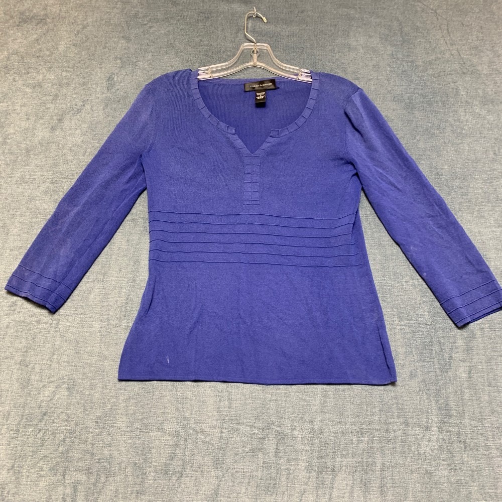 Cable & Gauge Knit Top Women Small Deep Periwinkle Viscose Split Neck 3/4 Sleeve